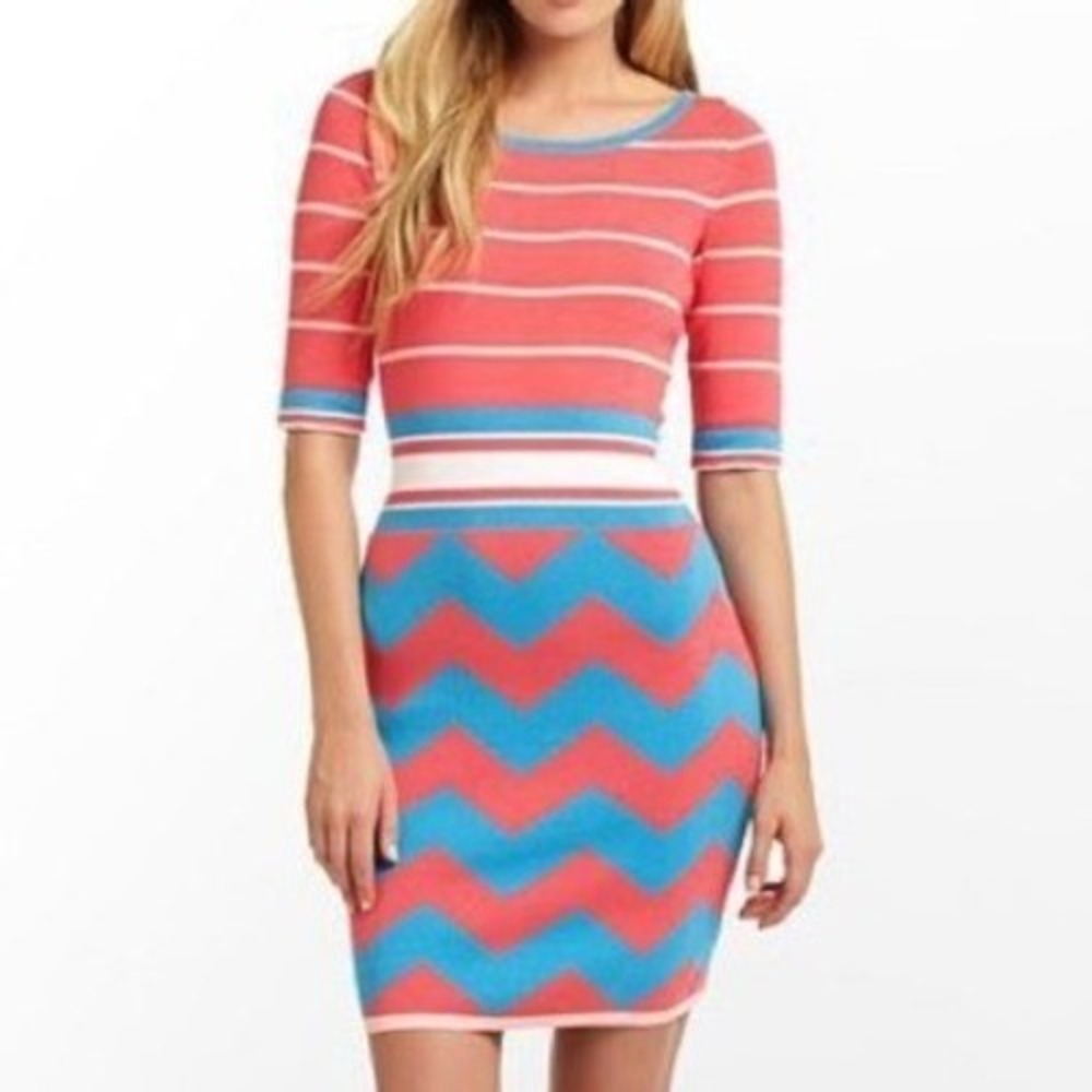 Lilly Pulitzer Lindsey Sweater Dress Women XL Pink Striped Chevron Knit